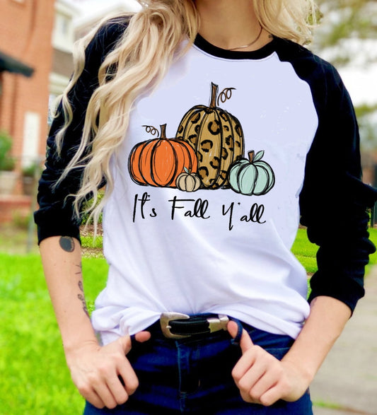 It's Fall Y'all Pumpkin Fall Autumn Hay Ride Orchard t-shirt Raglan shirt Novelty Graphic Tee T-Shirt Raglan