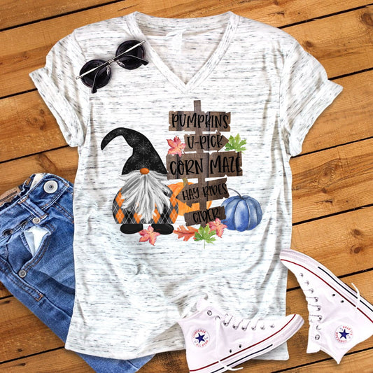 Halloween Gnome Hay Ride Orchard Fall Autumn Bella Unisex V Neck T-Shirt