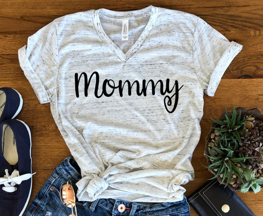 Mommy Bella White Marble Unisex V Neck T-Shirt