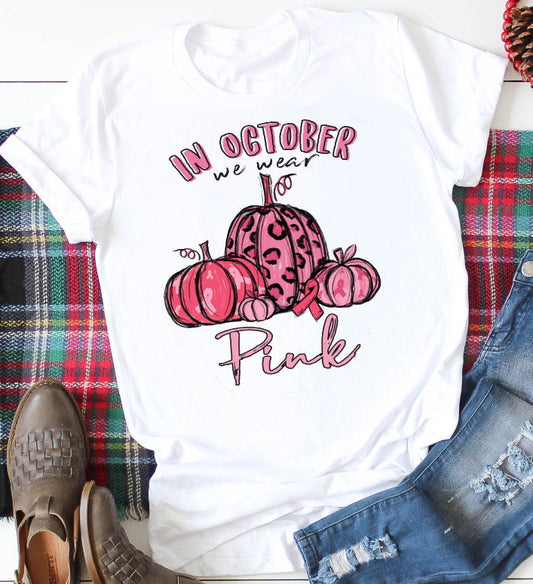 In October We Wear Pink Breast Cancer Awareness Bella Canvas Unisex Cure T-Shirt