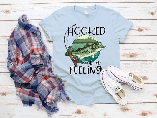 Hooked On a Feeling Dad Fish Fishing Father's Day Shirt Novelty T-shirt Tee