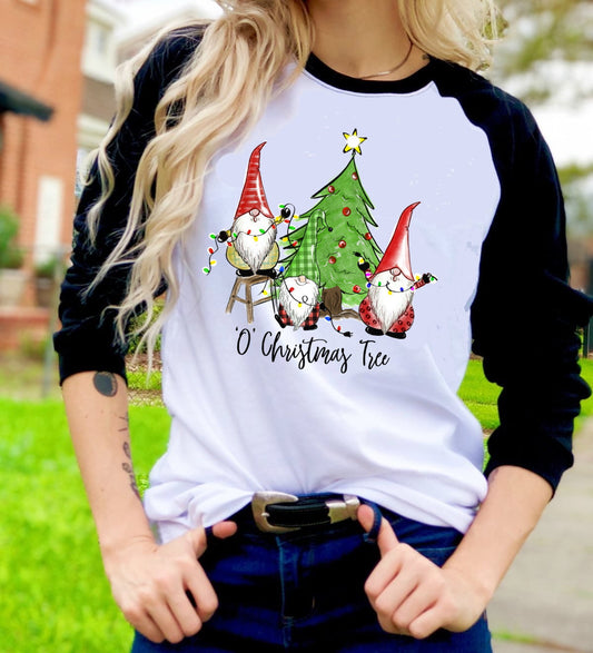 O Christmas Tree Gnomies Gnomes Funny Christmas t-shirt Raglan shirt Novelty Graphic Tee T-Shirt Raglan