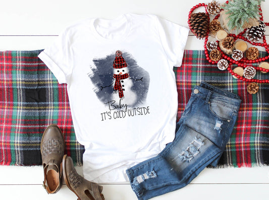 Baby It's Cold Outside Snowman Buffalo Plaid t-shirt shirt Novelty Graphic Tee t-shirt Shirt