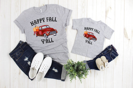 Happy Fall Y'all Pumpkin Fall Autumn Hay Ride Orchard Adult Kids Toddler Baby Shirt