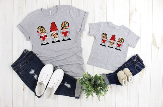 Valentine's Day Gnomes Valentine Gnome Hearts Leopard Love Adult Kids Toddler Baby Shirt