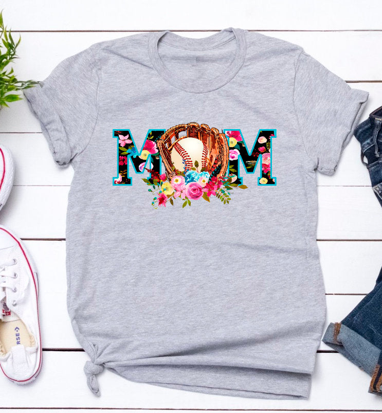 Baseball Mom Floral Baseball Sports Mom Novelty T-shirt Tee