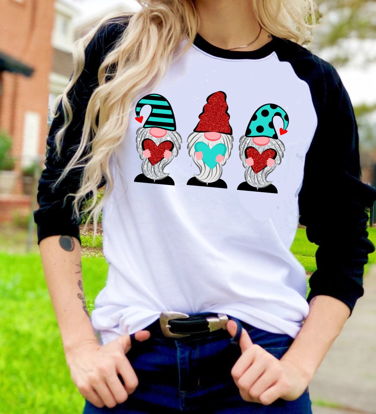 Valentines Gnomes Hearts Valentine's Day Gnome Tee Raglan shirt