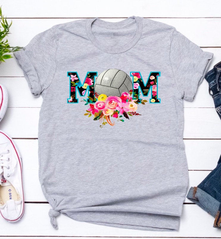 Volleyball Mom Floral Watercolor Sports Volley Ball Novelty T-Shirt