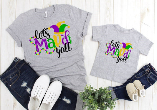 Let's Mardi Y'all Mardi Gras Parade Beads Adult Kids Toddler Baby Shirt