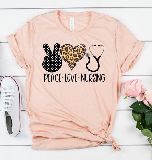 Peace Love Nursing RN Love Nurse Novelty Unisex Tee Novelty T-Shirt