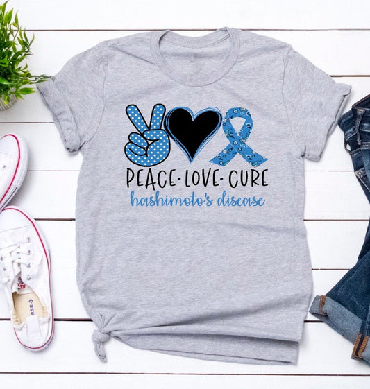 Peace Love Cure Thyroid Disease Hashimoto's Awareness Bella Canvas Unisex Awareness T-Shirt