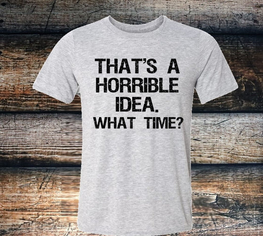 That's A Horrible Idea, What Time Funny Unisex Bella Canvas Novelty T-Shirt
