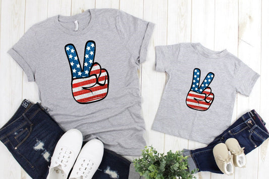 Patriotic Peace Sign 4th July America Americana American Pride Adult Kids Toddler Baby Shirt