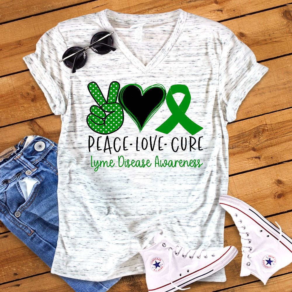 Peace Love Cure Lyme Disease Awareness Bella Unisex V Neck T-Shirt