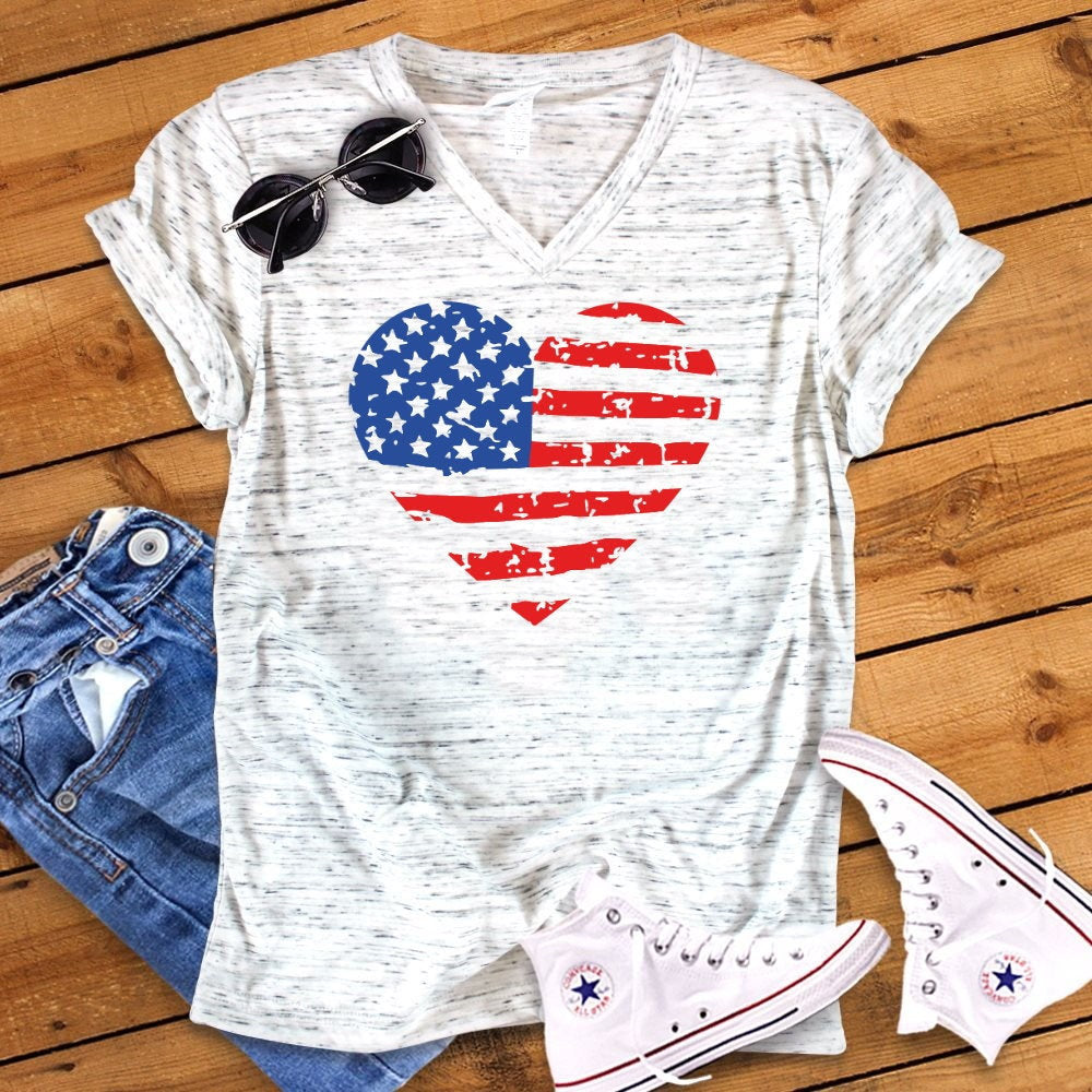 Patriotic Peace Heart 4th July America Americana American Pride Bella Unisex V Neck T-Shirt
