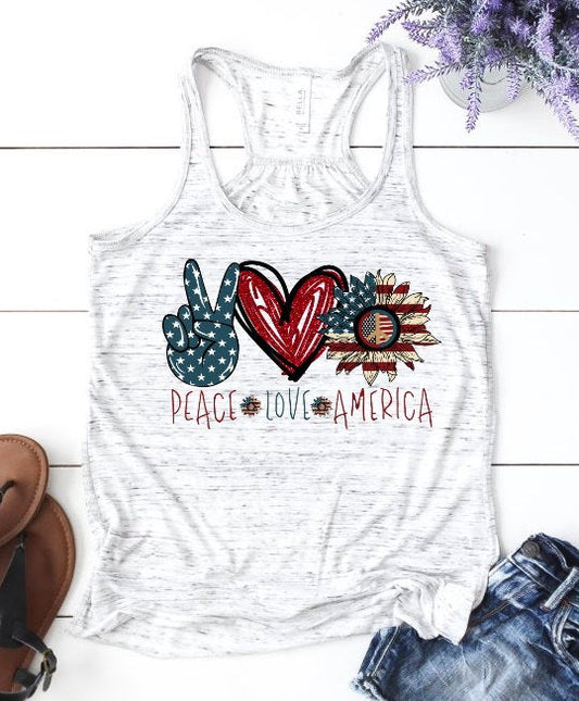 Peace Love America USA American Pride 4th July Woman's Novelty Tank Top T-Shirt