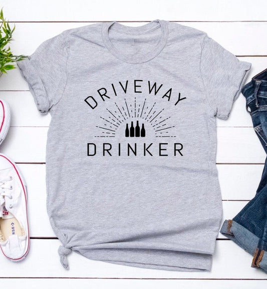 Driveway Drinker Staycation Stay-cation Beer Funny Tee Novelty T-Shirt