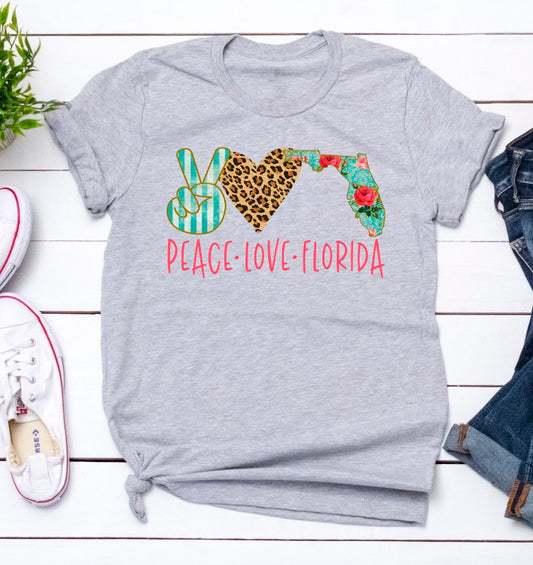 Peace Love Florida Floral Watercolor Novelty T-Shirt