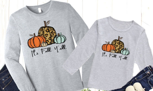 It's Fall Y'all Pumpkin Fall Autumn Hay Ride Orchard Adult Kids Toddler Long Sleeve Shirt