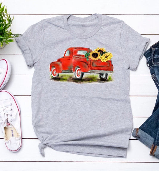 Sunflower Truck Watercolor Farm Fresh Truck Fall Autumn Novelty T-Shirt
