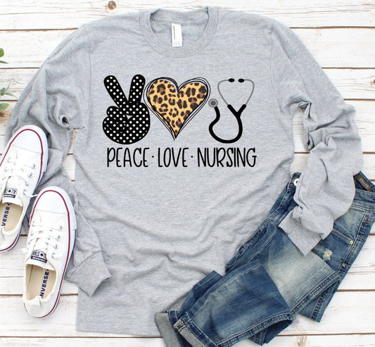 Peace Love Nursing RN Love Nurse Novelty Long Sleeve Shirt