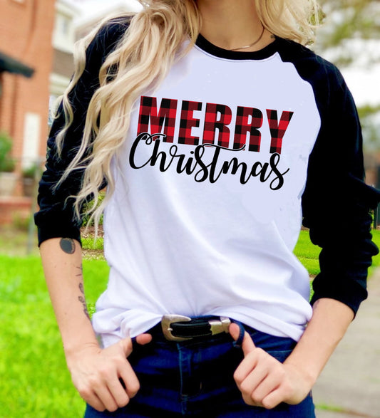 Merry Christmas Buffalo Plaid Leopard Print Christmas t-shirt Raglan shirt Novelty Graphic Tee T-Shirt Raglan