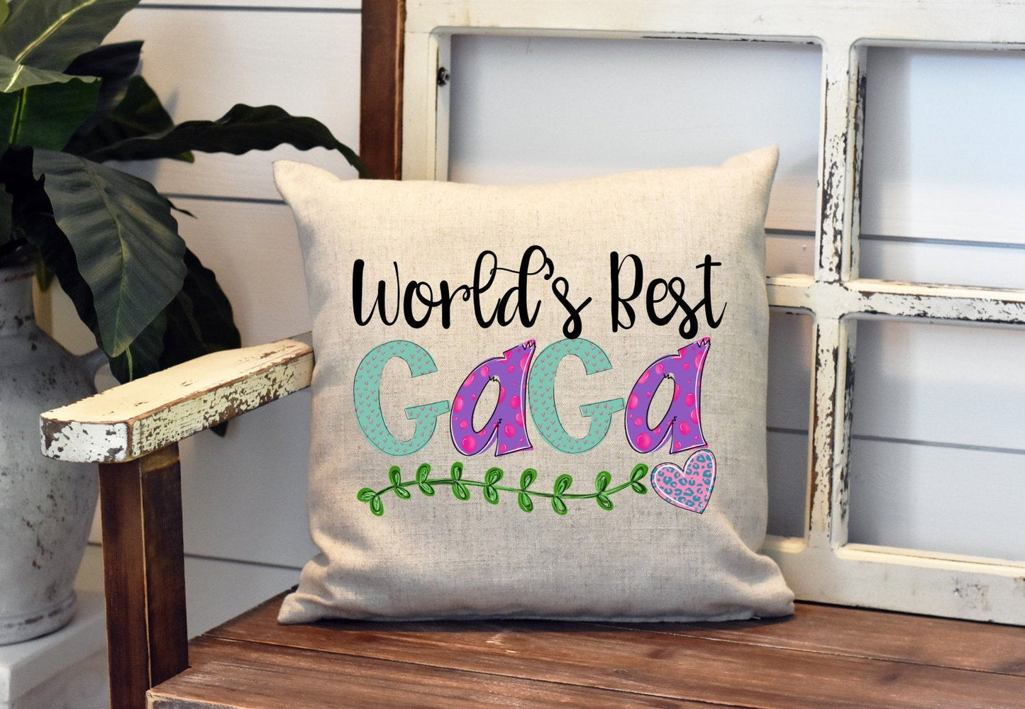 World's Best Gaga Pillow Cover - Grandma Pillow - Gaga Decorations Farmhouse Decor Throw Pillow Cover