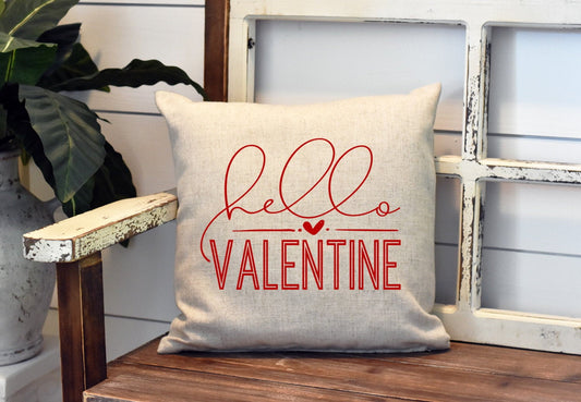 Hello Valentine Hearts Pillow Cover - Valentine's Day - Valentine Decorations Farmhouse Decor Throw Pillow Cover