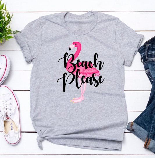 Beach Please Flamingo Funny Vacation Novelty T-Shirt