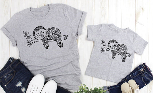 Sloth Mandala Cute Floral Sloth Boho Safari Adult Kids Toddler Baby Shirt