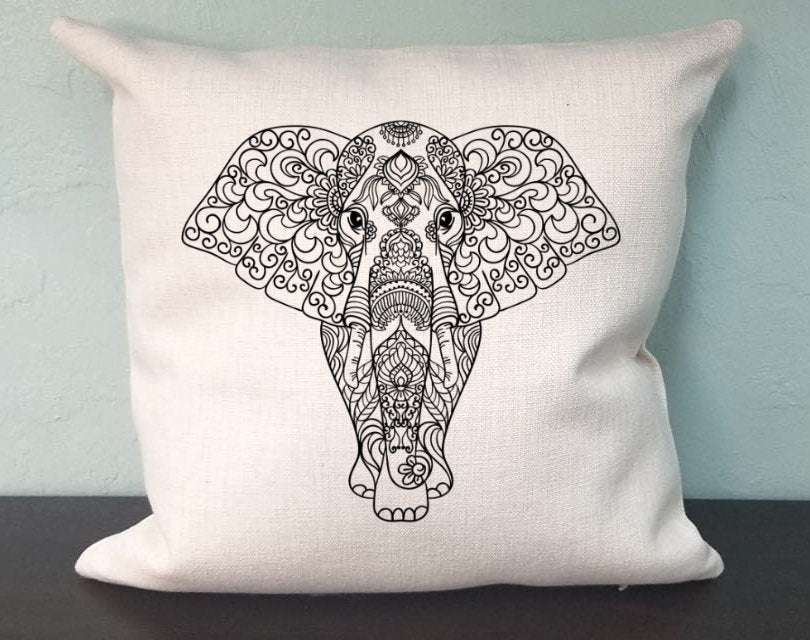 Elephant Mandala Safari Boho Pillow Cover - Elephant Lover - Decorations Farmhouse Decor Throw Pillow Cover