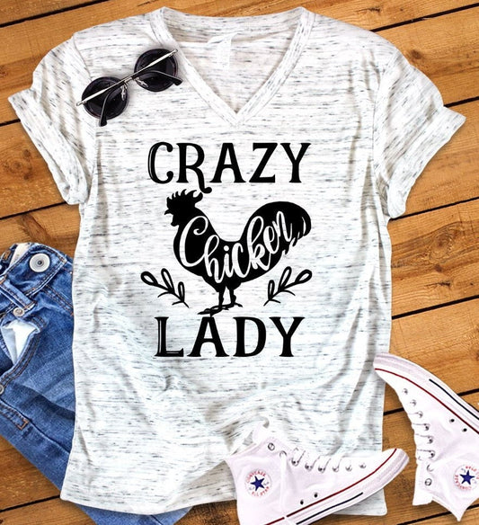 Crazy Chicken Lady Funny Bella Unisex V Neck T-Shirt