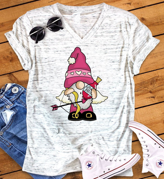 Cupid Gnome Valentines Gnomes Hearts Valentine's Day Bella Unisex V Neck T-Shirt