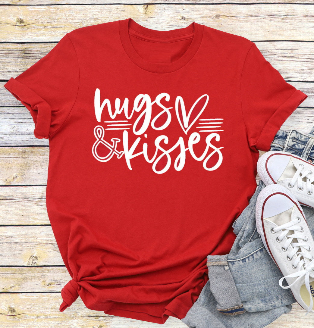 Valentines Hugs And Kisses Script Hearts Valentine's Day Novelty T-Shirt