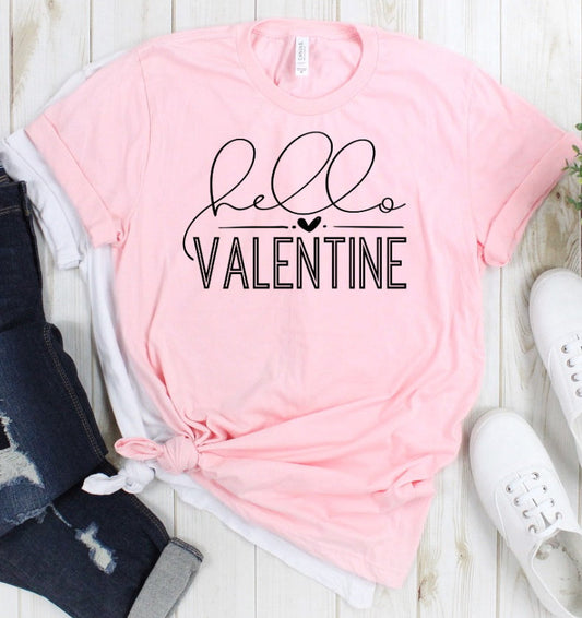 Hello Valentine Hearts Valentine's Day Heart Novelty T-Shirt