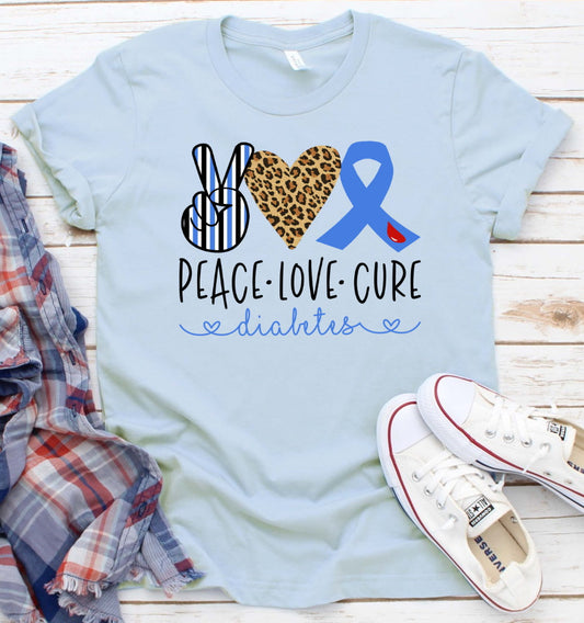 Peace Love Cure Type One Diabetes Awareness Unisex Awareness T-Shirt