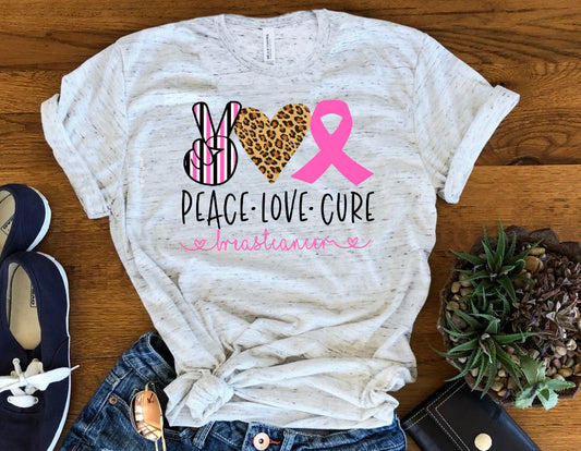 Peace Love Cure Breast Cancer Awareness Bella Unisex T-Shirt Crew of V Neck