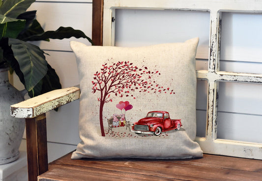 Gnome Valentine Hearts Pillow Cover - Valentine's Day Truck - Valentine Decorations Farmhouse Decor Throw Pillow Cover
