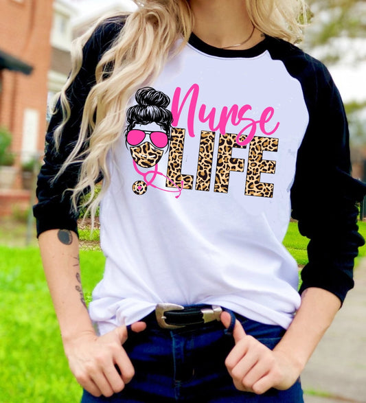 Nurse Life Leopard Print Nursing Nurses RN Nurse Tee Raglan shirt