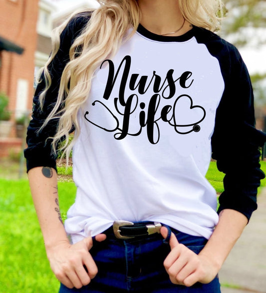 Nurse Life Heart Nursing Nurses RN Nurse Tee Raglan shirt