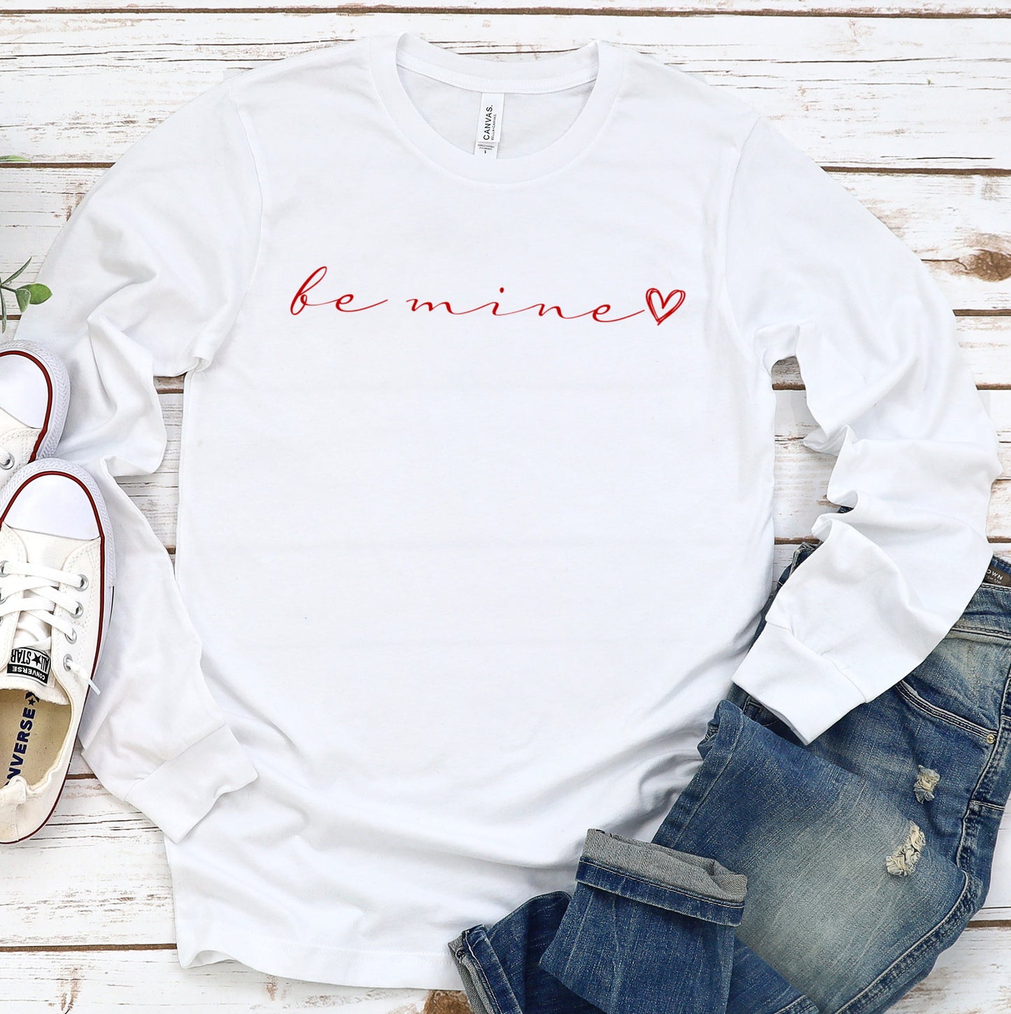 Be Mine Simple Script Hearts Valentine's Day Valentine Adult Kids Toddler Tee Long Sleeve Shirt