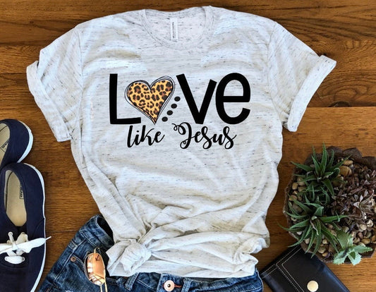 Love Like Jesus Christian Shirt, Leopard Print Heart Unisex Graphic Tee T-Shirt Crew of V Neck