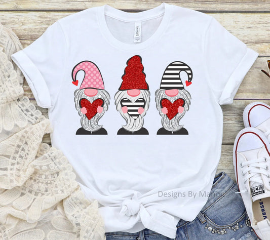 Valentines Red and Pink Gnomes Hearts Valentine's Day Gnome Novelty T-Shirt