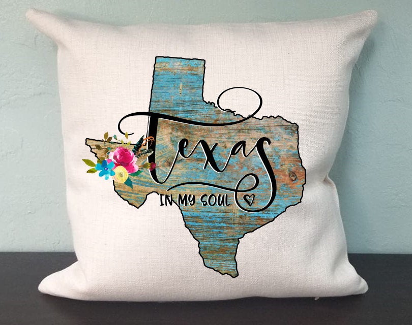 Texas In My Soul Pillow Cover - Floral Watercolor - State Of Texas Decorations Farmhouse Decor Throw Pillow Cover
