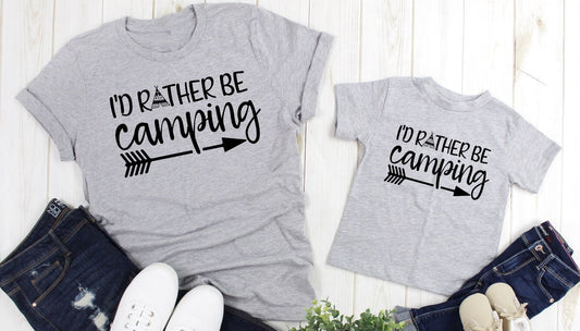 I'd Rather Be Camping Camper Camp Vacation Adult Kids Toddler Baby Shirt
