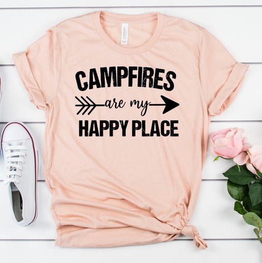 Campfires Are My Happy Place Camp Camper Camping RV Novelty T-Shirt