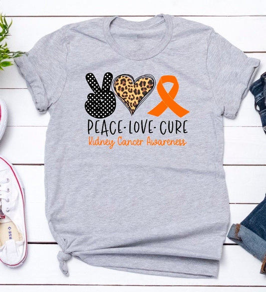 Peace Love Cure Kidney Cancer Awareness Unisex Awareness T-Shirt