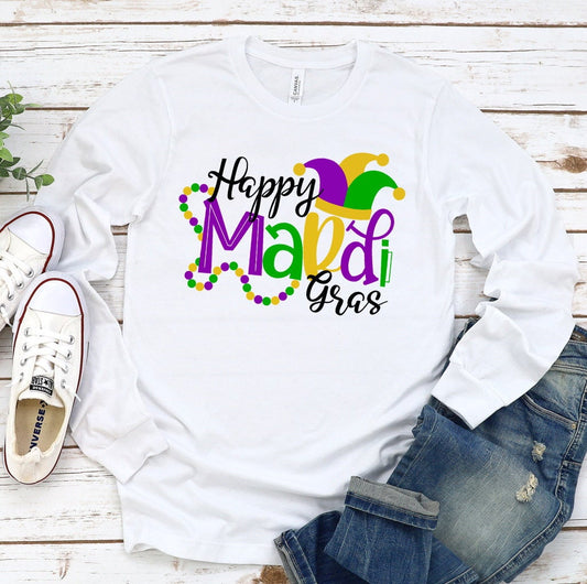 Happy Mardi Gras Parade Beads Fat Tuesday Adult Kids Toddler Baby Shirt