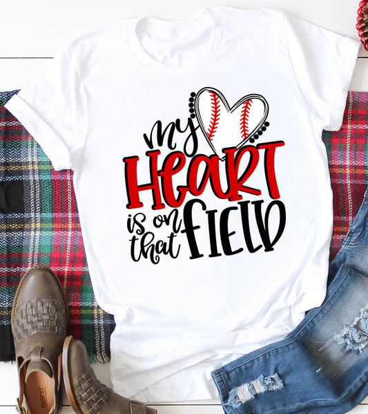 Baseball Mom Sports My Heart Is On That Field, Baseball Mom, Baseball Grandma Novelty Unisex T-shirt Tee