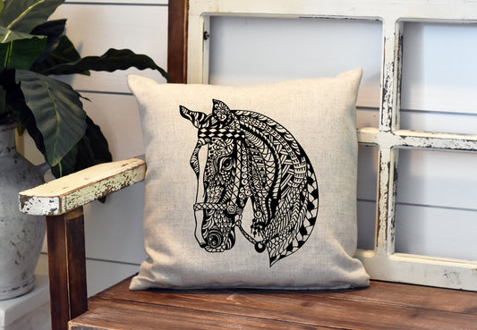 Horse Mandala Boho Pillow Cover - Horse Lover - Decorations Farmhouse Decor Throw Pillow Cover